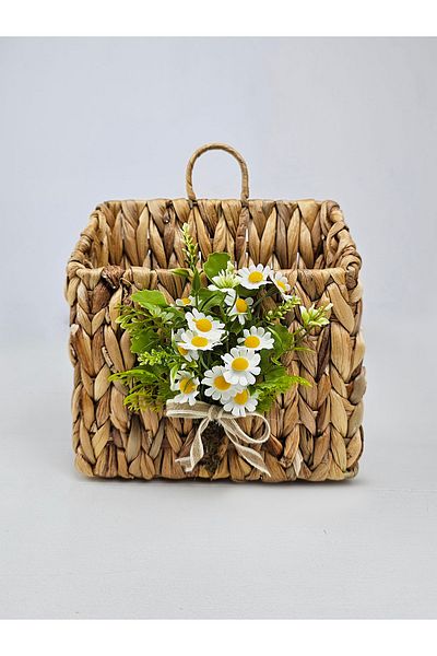 EVİMTATLIEVİM Wicker Door Ornament Mailbox Newspaper Rack with Flower Design