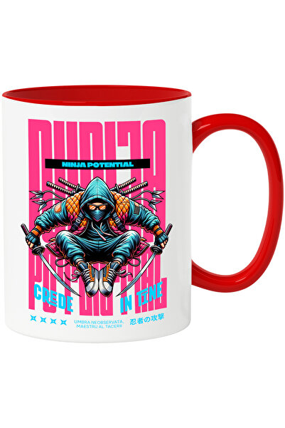 StoryGift Romania Cana Ninja Potential - Crede In Tine, 330ml, Ceramic Cu Maner Rosu, Cu Maner Rosu Stg,stg