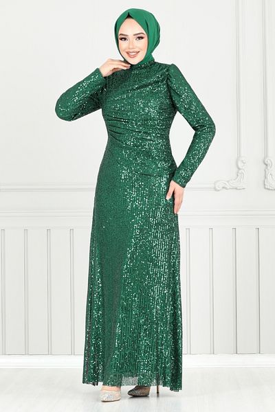ModaMerve Βραδινό φόρεμα με παγιέτες 4028YGS898-M Emerald