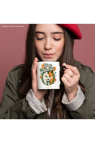 StoryGift Romania Mug Wolf with cubs family text Wonderful mother, 330ml, Ceramic with Black Handle, With M