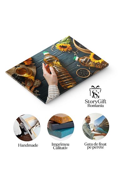 StoryGift Romania Tablou Canvas: Compozitie Luminata, Condimente Si Legume, Pe Fundal Lemnos