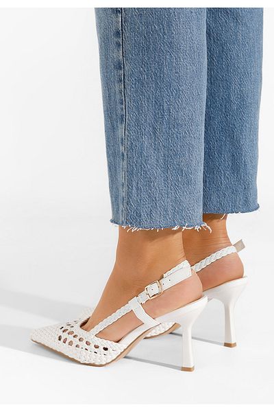 B T Shoes Heliosa White Stiletto Slingback Shoes