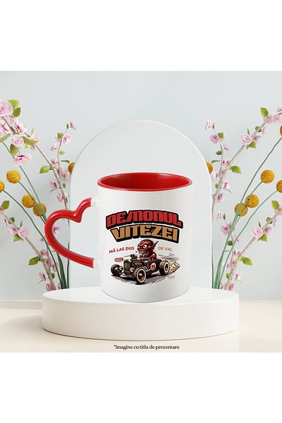 StoryGift Romania Mug speed demon monster in adrenaline car, 330ml, Ceramic with Heart Handle, With,STG