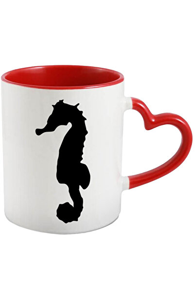 StoryGift Romania Cana Cu Un Calut De Mare Cu Maner Inima Rosie, Cu Maner Ini...