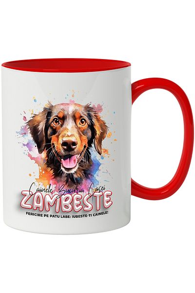 StoryGift Romania Mug With Message Smile, Love, Dog, Watercolor, Multicolor 330 ml, Ceramic c, With