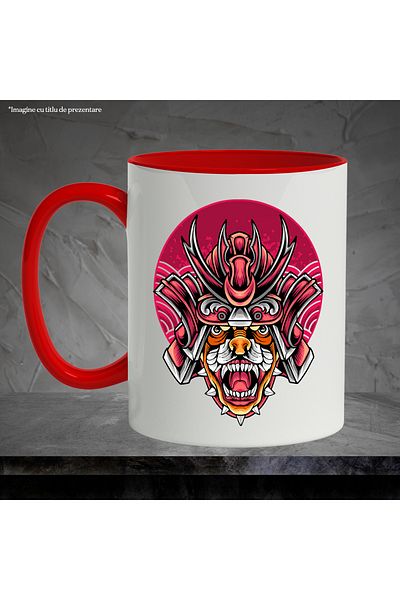 StoryGift Romania Mug With Tiger, Collar, Helmet, Samurai, Fighter, Asian, Multicolor 330 ml, Wax, With ,STG