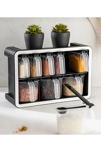Moreno 9-Piece Spice Bowl Set with Stand, Lid and Spoon