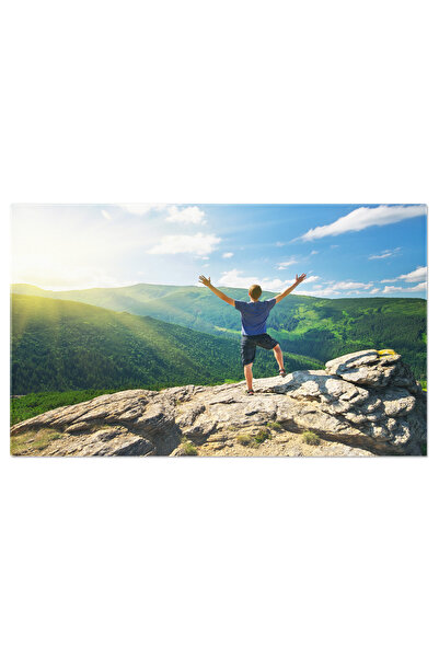 StoryGift Romania Tablou Canvas Silueta Om Pe Varful Muntelui, Top, Munte, Putere, Catarare, Soare, Excursie, Hik