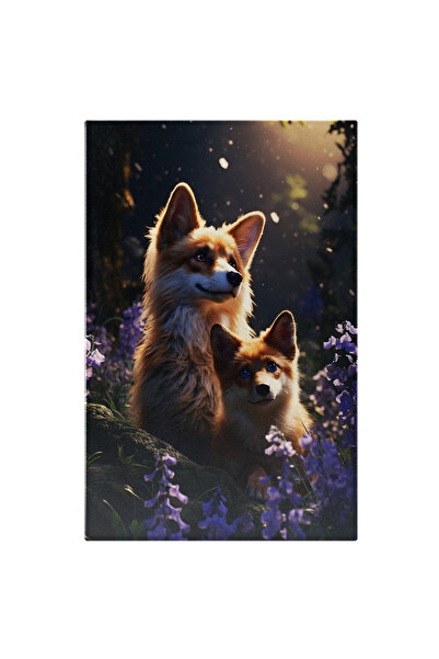 StoryGift Romania Tablou Canvas: Vulpi Și Flori Mov În Pădure- Natură Și Anim...