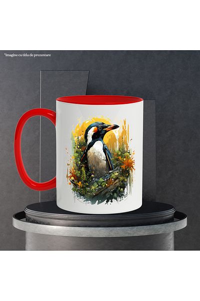 StoryGift Romania Mug With Penguin, Flowers, Leaves, Tropical, Animal, Sunset, Multicolor 330 ml, Ceram, With,STG.