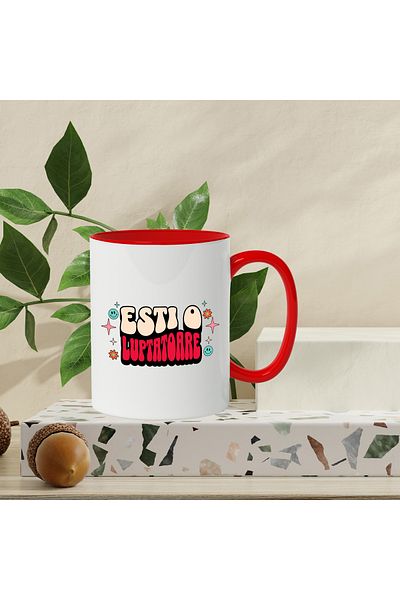StoryGift Romania You Are a Fighter Mug, 330ml, Ceramic with Red Handle, With Red Handle STG, STG, STG.