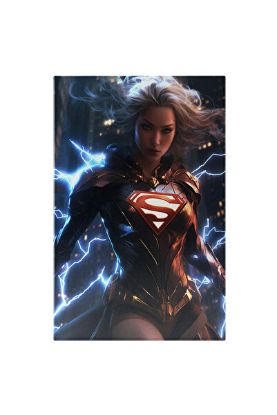 StoryGift Romania Tablou Canvas: Portretul Eroinei Superwoman - Par Alb Oras Electricitate Pictura Digitala