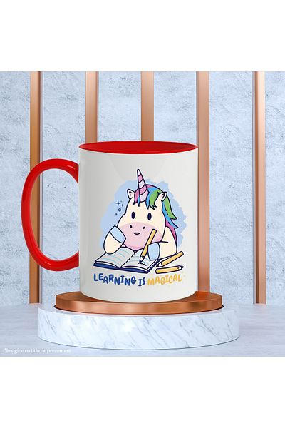 StoryGift Romania Mug With English Message Learning is Magical, Unicorn, Notebook, Pencil, Multicolor, With ,STG
