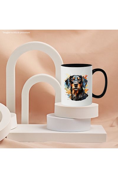 StoryGift Romania Mug With Puppy, Mosaic, Abstract Illustration, Paint Splatter, Multicolor 330 ml, C, Cu,STG