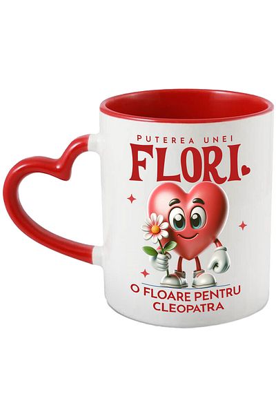 StoryGift Romania Mug with Happy Heart with Flower Text The Power of a Flower, A Flower for Cleopatra, With