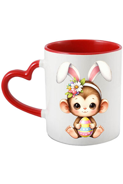 StoryGift Romania Cana Cu O Maimutica Vesela, Ilustratie, Ou Vopsit, Urechi De Iepuras, Floricele,, Cu ,stg