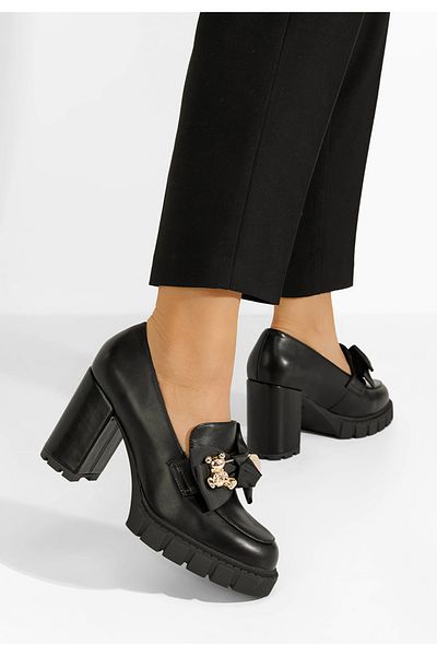 B T Shoes Pantofi Cu Toc Gros Breva V2 Negri