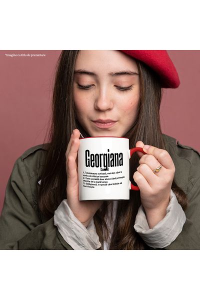StoryGift Romania Mug With Georgiana's Name, and Funny Message, Curious, Sociable, Noisy, 330, With, STG