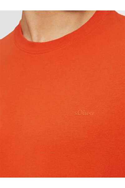 s.Oliver Men's short-sleeved T-shirt with logo and regular fit, Orange, M