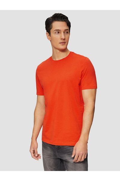 s.Oliver Men's short-sleeved T-shirt with logo and regular fit, Orange, S