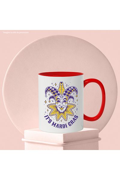 StoryGift Romania Mug With Message In English It's Mardi Gras, Clown, Stars, Multicolor 330 ml, Ceram, With ,STG