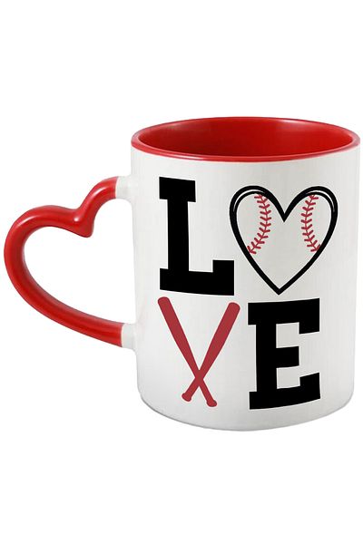 StoryGift Romania Cana Cu Inimioara Si 2 Bate De Baseball Cu Textul "love" Cu Maner Inima Rosie, Cu Man,stg