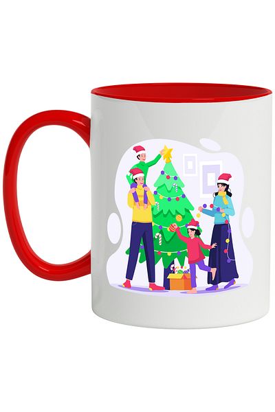 StoryGift Romania Mug With Tree, Christmas, Family, Globes, Multicolor 330 ml, Ceramic with Ro Handle, With