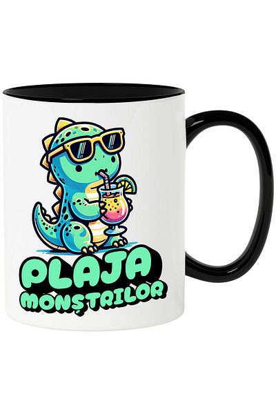 StoryGift Romania Monsters Beach Dragon Mug with Drink and Glasses, 330ml, Ceramic with Handle, With