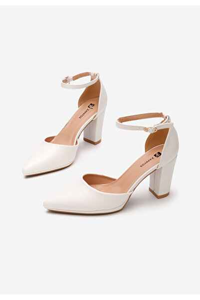 B T Shoes Bílé lodičky na hrubém podpatku Asteria