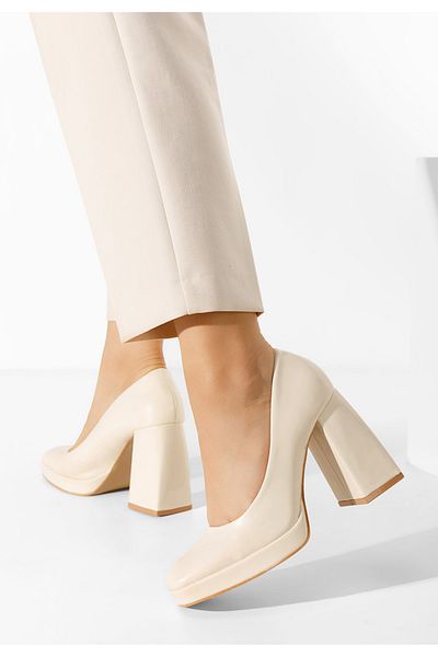 B T Shoes Pantofi Cu Toc Gros Meisa Bej