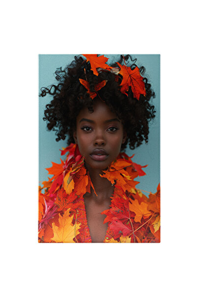 StoryGift Romania Tablou Canvas Îmbrăcămintea Fetei De Culoare În Simetrie Cu Toamna Frunze Uscate , Pictura Digi