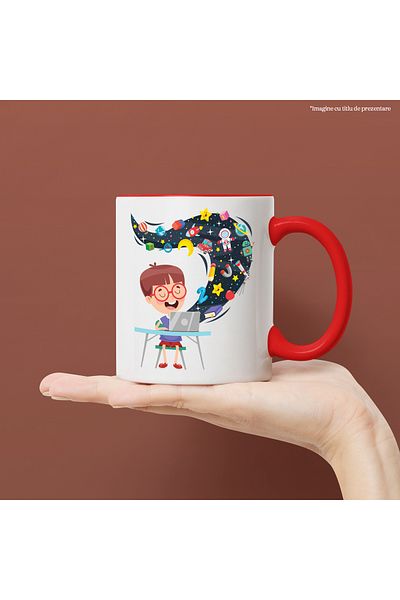 StoryGift Romania Mug With Child, Laptop, Chair, Space, Moon, Astronaut, Robot, Science, Multicolored, With ,STG