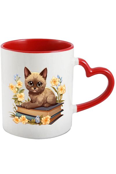 StoryGift Romania Mug with a kitten sitting on 2 books | illustration | flowers | nature | ready with c, Cu,STG