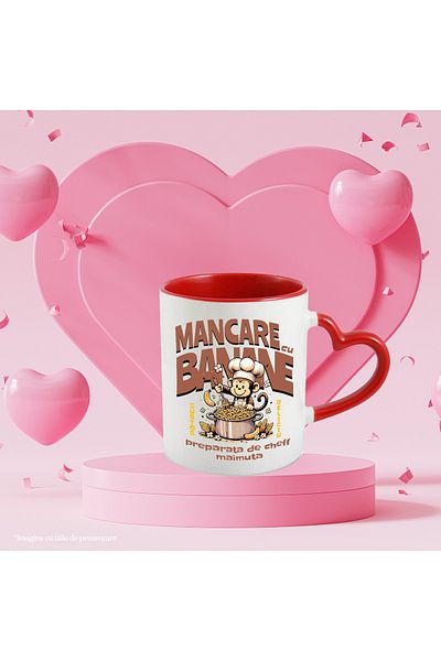 StoryGift Romania Monkey Chef Banana Food Mug, 330ml, Ceramic with Heart Handle, With ,STG