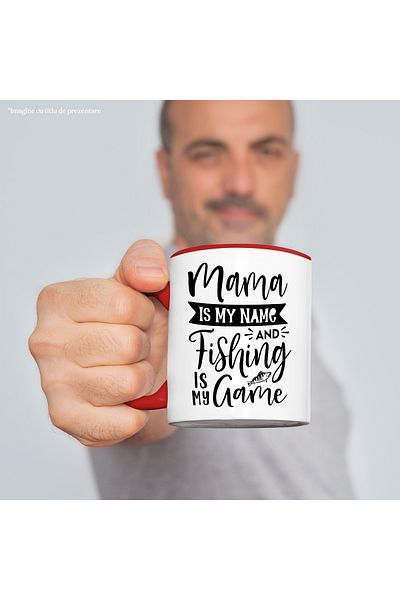StoryGift Romania Mug for mothers who are very passionate about fishing - over the lake with M, Cu, STG fishing rod