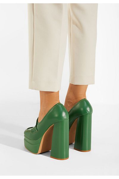 B T Shoes Green Algara Platform Heeled Loafers