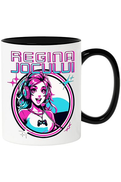 StoryGift Romania Game Queen Mug Anime Video Game Girl Style, 330ml, Ceramic with Black Handle, With Handle