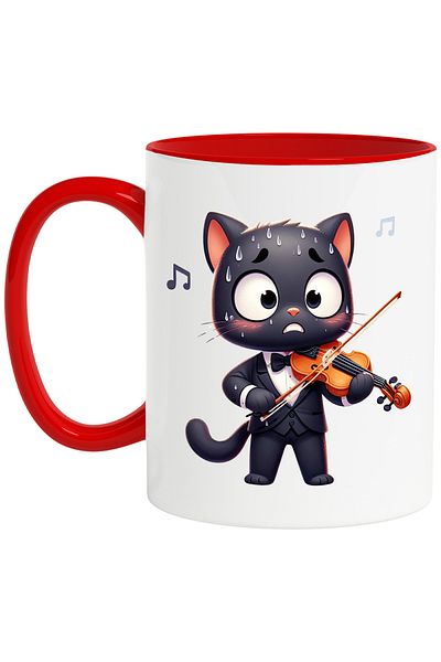 StoryGift Romania Mug with a black cat playing the violin, illustration, excited, stressed, , With ,STG