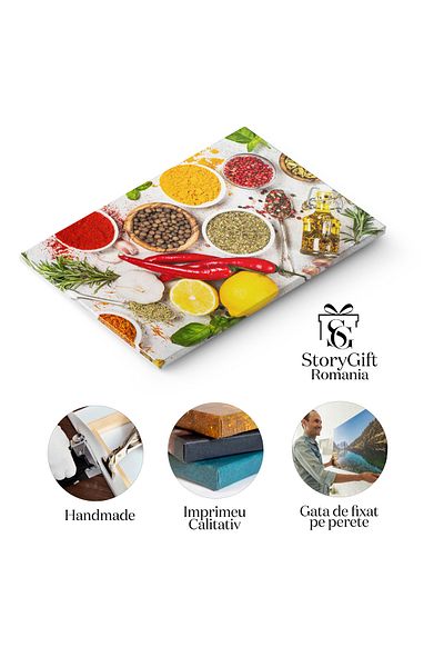 StoryGift Romania Tablou Canvas Set De Diverse Condimente Si Ierburi, Vizualizate De Sus, O Variatie De Arome Aro