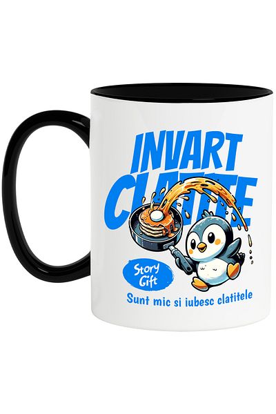 StoryGift Romania Mug penguin making pancakes, I'm small and I love pancakes, 330ml, Ceramica cu Mane, Cu