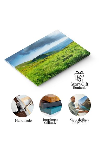 StoryGift Romania Tablou Canvas Peisaj Cu Camp Intr-o Vale Montana, Natura, Peisaj, Camp, Alpin, Vale 48