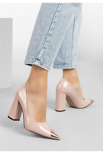 B T Shoes Pantofi Cu Toc Gros Eleganti Bej Azul