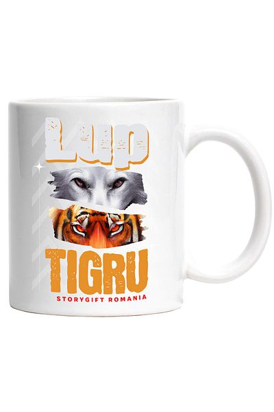 StoryGift Romania Mug Wolf and tiger the strongest, warriors, 330ml, Ceramic with White Handle, With Handle
