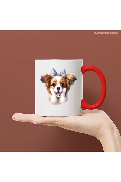 StoryGift Romania Mug with a surprised puppy, illustration, shocked, bow, paws on the face, pen, Cu, STG