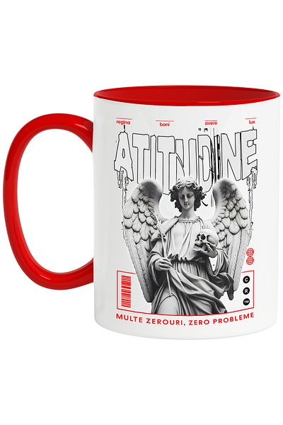 StoryGift Romania Mug attitude angel woman money many zeros, 330ml, Ceramic with Red Handle, With Handle