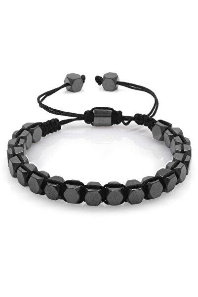 Tesbihane مكرميه مضفر مسدس بريزم تصميم الهيماتيت الحجر الطبيعي سوار الرجال