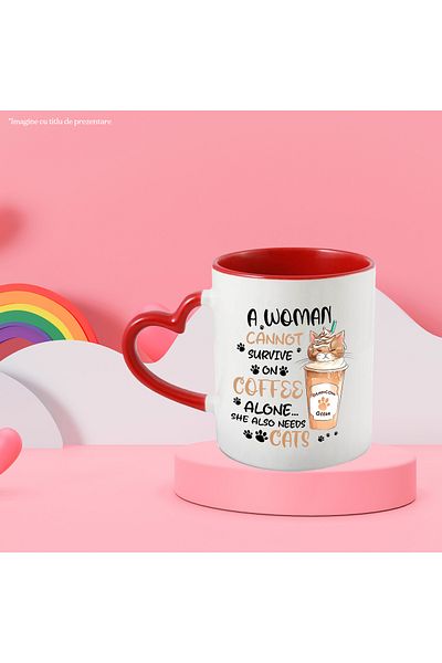 StoryGift Romania Mug with cat in a coffee cup with the message "A woman cannot survive on coff, With ,STG