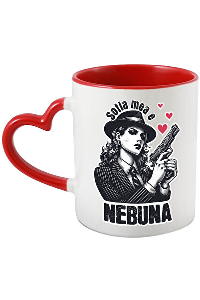 StoryGift Romania Cana Femeie Cu Pistol Puternica Text Haios Sotia Mea Este Nebuna, 330ml, Ceramic, Cu ,stg