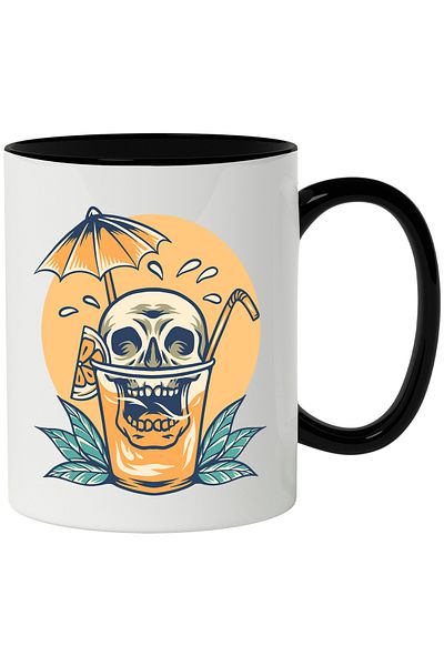 StoryGift Romania Drinking Mug, Sunset, Umbrella, Skull, Straw, Lemon, Multicolor 330 ml, Ceramic, With