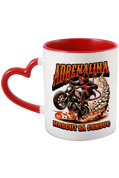 StoryGift Romania Cana Cu Diavol Cu Coarne Si Coada Pe Motocicleta Viteza Cursa Adrenalina Mesaj N, Cu ,stg
